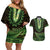 Lime Green African Dashiki With Aotearoa Maori Couples Matching Off Shoulder Short Dress and Hawaiian Shirt Paua Shell Mix Silver Fern