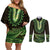 Lime Green African Dashiki With Aotearoa Maori Couples Matching Off Shoulder Short Dress and Long Sleeve Button Shirt Paua Shell Mix Silver Fern