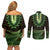 Lime Green African Dashiki With Aotearoa Maori Couples Matching Off Shoulder Short Dress and Long Sleeve Button Shirt Paua Shell Mix Silver Fern
