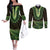 Lime Green African Dashiki With Aotearoa Maori Couples Matching Off The Shoulder Long Sleeve Dress and Long Sleeve Button Shirt Paua Shell Mix Silver Fern