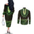 Lime Green African Dashiki With Aotearoa Maori Couples Matching Off The Shoulder Long Sleeve Dress and Long Sleeve Button Shirt Paua Shell Mix Silver Fern