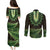 Lime Green African Dashiki With Aotearoa Maori Couples Matching Puletasi and Long Sleeve Button Shirt Paua Shell Mix Silver Fern
