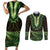 Lime Green African Dashiki With Aotearoa Maori Couples Matching Short Sleeve Bodycon Dress and Long Sleeve Button Shirt Paua Shell Mix Silver Fern