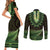 Lime Green African Dashiki With Aotearoa Maori Couples Matching Short Sleeve Bodycon Dress and Long Sleeve Button Shirt Paua Shell Mix Silver Fern