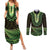 Lime Green African Dashiki With Aotearoa Maori Couples Matching Summer Maxi Dress and Long Sleeve Button Shirt Paua Shell Mix Silver Fern