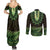 Lime Green African Dashiki With Aotearoa Maori Couples Matching Summer Maxi Dress and Long Sleeve Button Shirt Paua Shell Mix Silver Fern