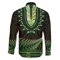 Lime Green African Dashiki With Aotearoa Maori Family Matching Off Shoulder Maxi Dress and Hawaiian Shirt Paua Shell Mix Silver Fern LT14 - Polynesian Pride