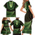 Lime Green African Dashiki With Aotearoa Maori Family Matching Short Sleeve Bodycon Dress and Hawaiian Shirt Paua Shell Mix Silver Fern