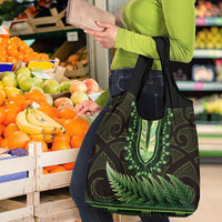 Lime Green African Dashiki With Aotearoa Maori Grocery Bag Paua Shell Mix Silver Fern LT14 - Polynesian Pride
