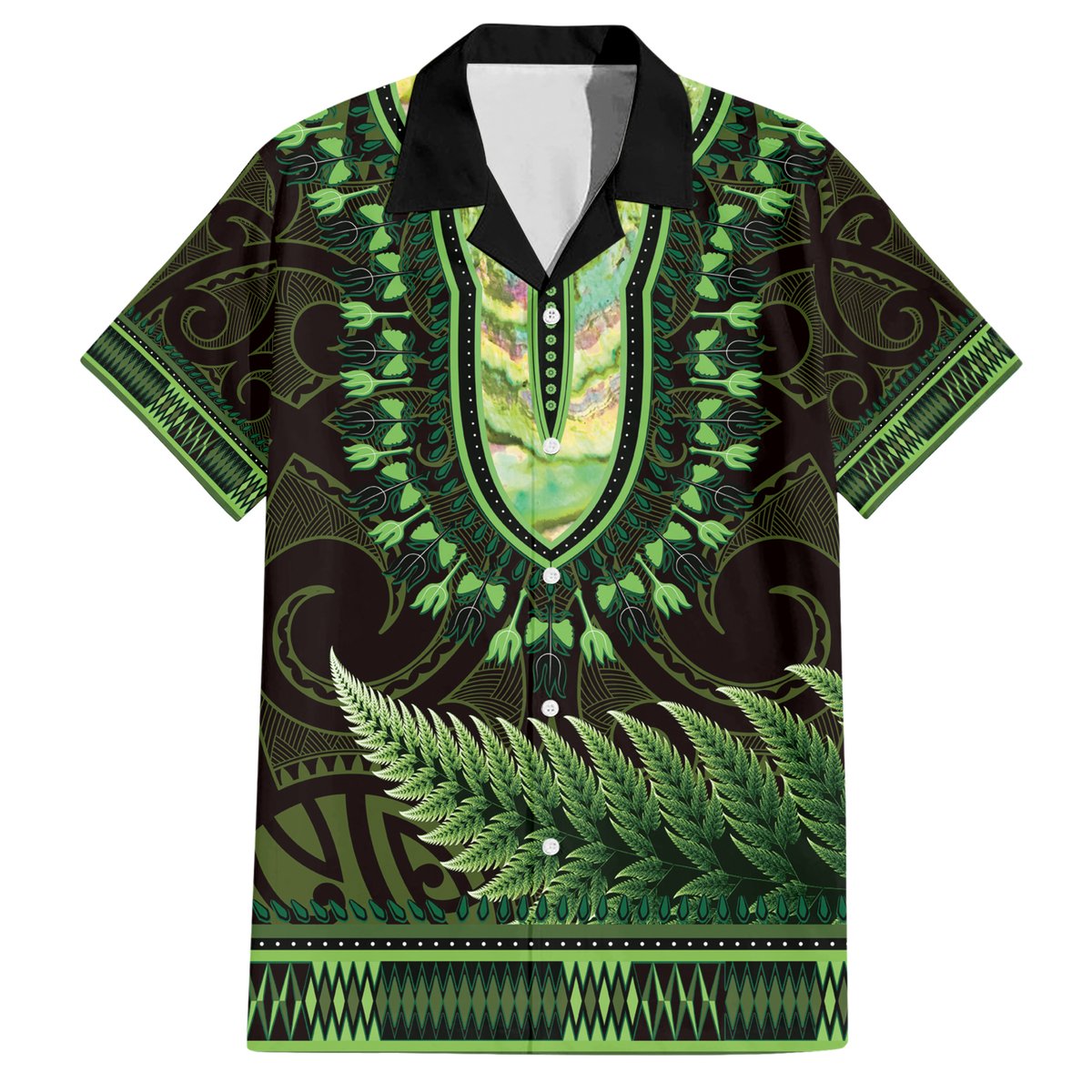 Lime Green African Dashiki With Aotearoa Maori Hawaiian Shirt Paua Shell Mix Silver Fern LT14 Lime Green - Polynesian Pride