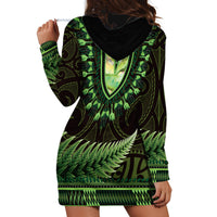 Lime Green African Dashiki With Aotearoa Maori Hoodie Dress Paua Shell Mix Silver Fern LT14 - Polynesian Pride