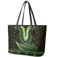 Lime Green African Dashiki With Aotearoa Maori Leather Tote Bag Paua Shell Mix Silver Fern LT14 - Polynesian Pride