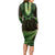 Lime Green African Dashiki With Aotearoa Maori Long Sleeve Bodycon Dress Paua Shell Mix Silver Fern