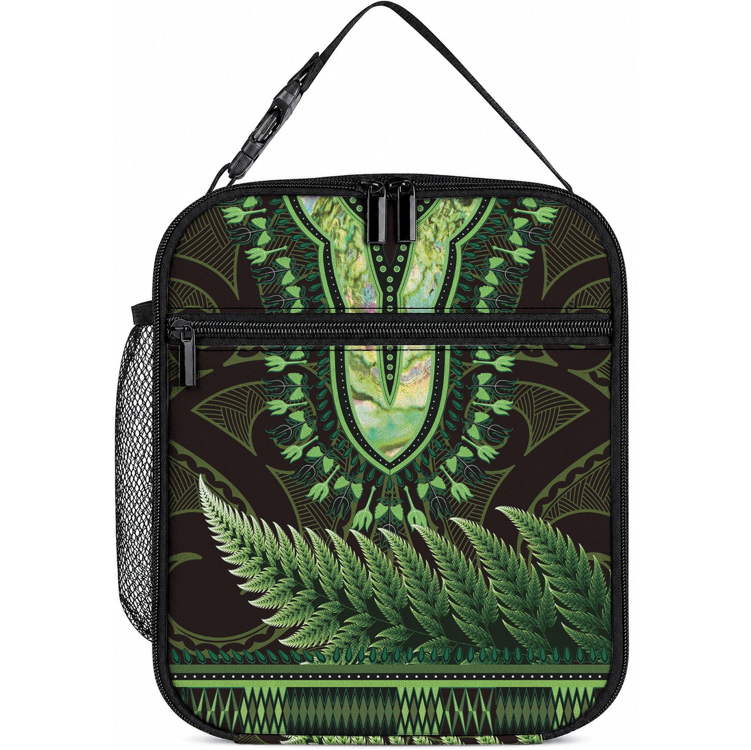 Lime Green African Dashiki With Aotearoa Maori Lunch Bag Paua Shell Mix Silver Fern LT14 10.2 × 8.3 × 4.3 inch Lime Green - Polynesian Pride