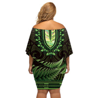 Lime Green African Dashiki With Aotearoa Maori Off Shoulder Short Dress Paua Shell Mix Silver Fern LT14 - Polynesian Pride