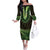 Lime Green African Dashiki With Aotearoa Maori Off The Shoulder Long Sleeve Dress Paua Shell Mix Silver Fern