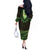 Lime Green African Dashiki With Aotearoa Maori Off The Shoulder Long Sleeve Dress Paua Shell Mix Silver Fern