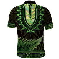 Lime Green African Dashiki With Aotearoa Maori Polo Shirt Paua Shell Mix Silver Fern