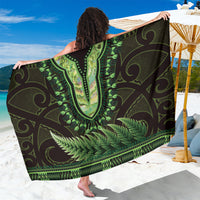 Lime Green African Dashiki With Aotearoa Maori Sarong Paua Shell Mix Silver Fern