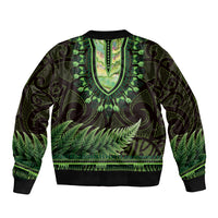 Lime Green African Dashiki With Aotearoa Maori Sleeve Zip Bomber Jacket Paua Shell Mix Silver Fern LT14 - Polynesian Pride