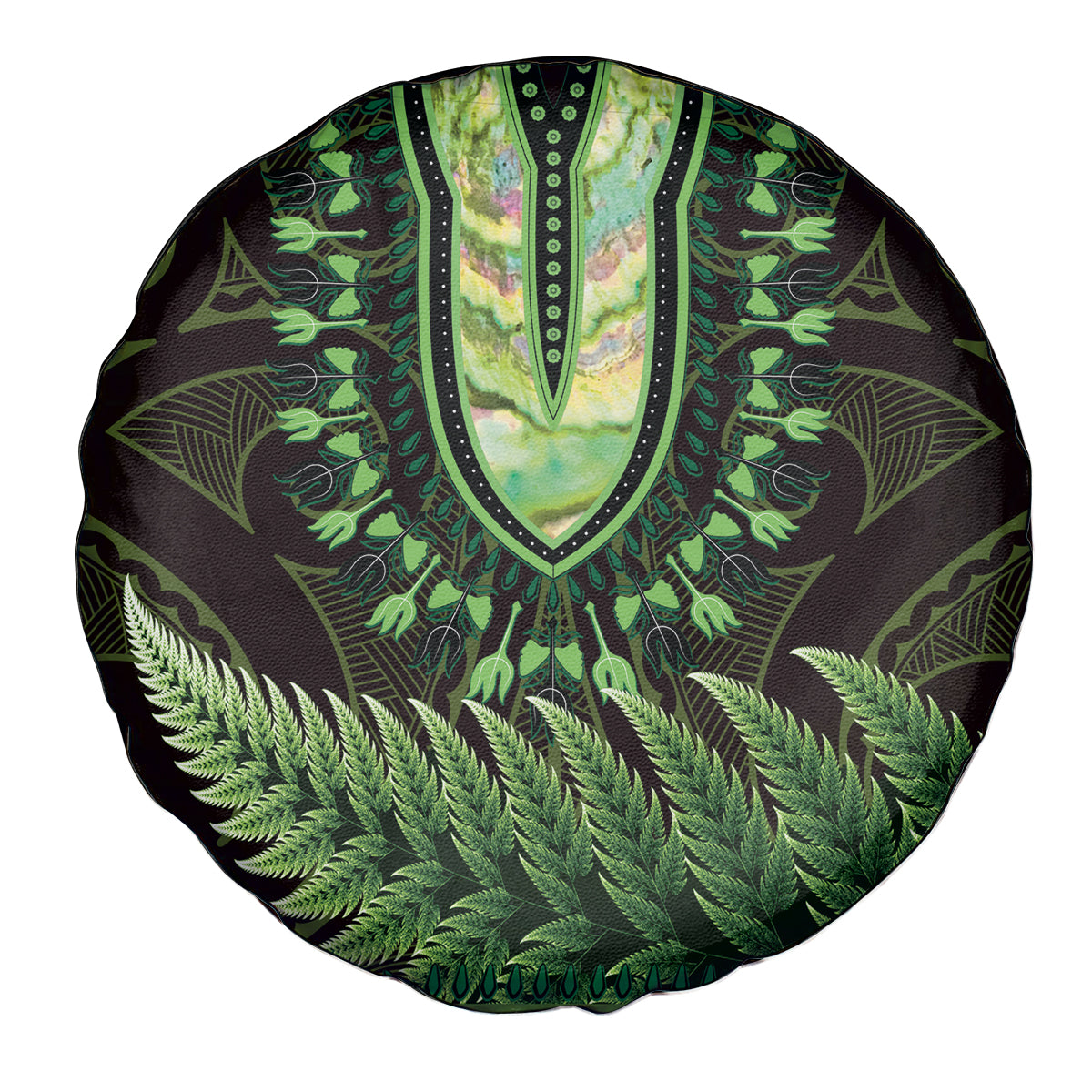 Lime Green African Dashiki With Aotearoa Maori Spare Tire Cover Paua Shell Mix Silver Fern LT14 - Polynesian Pride