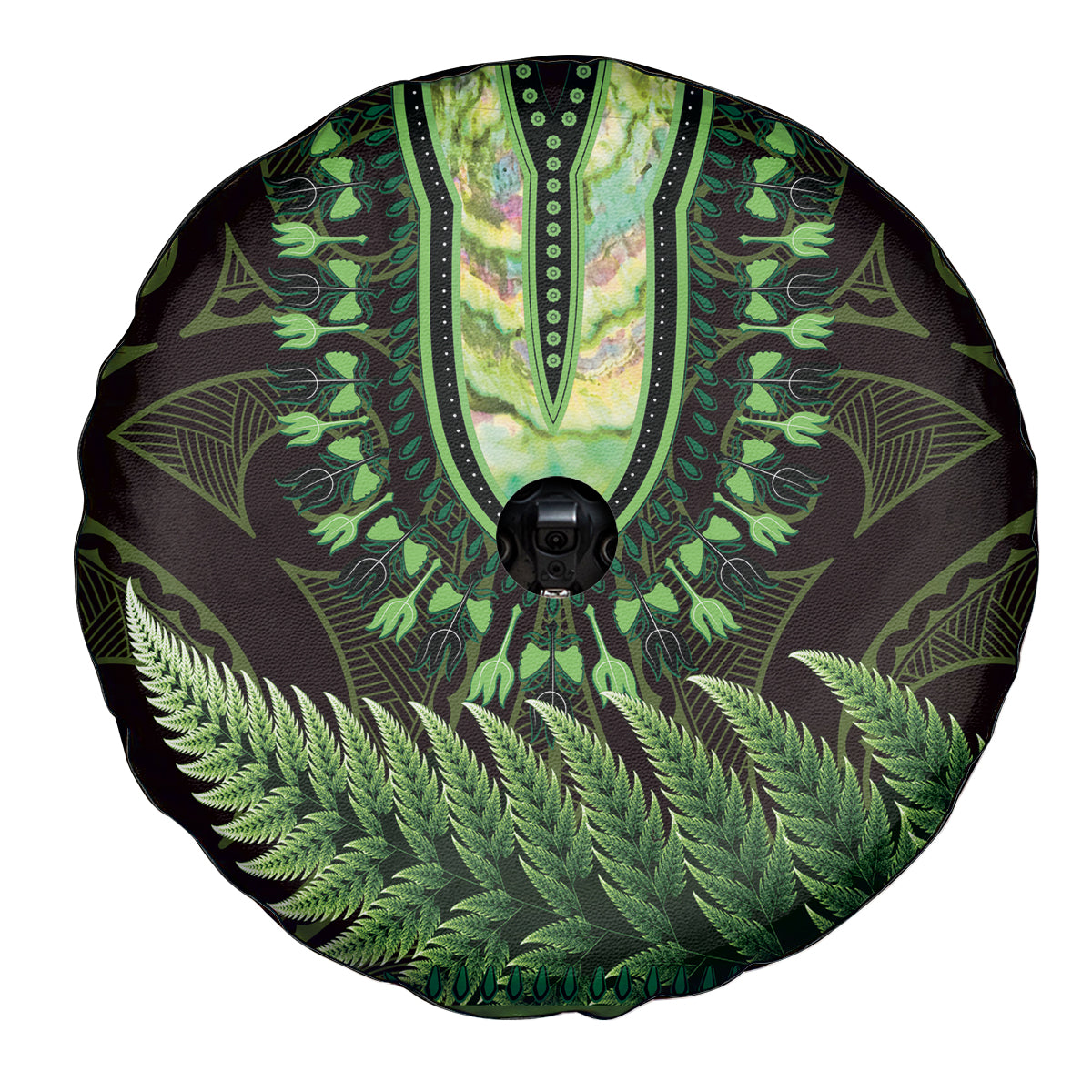 Lime Green African Dashiki With Aotearoa Maori Spare Tire Cover Paua Shell Mix Silver Fern LT14 - Polynesian Pride