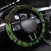 Lime Green African Dashiki With Aotearoa Maori Steering Wheel Cover Paua Shell Mix Silver Fern LT14 Universal Fit Lime Green - Polynesian Pride