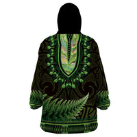Lime Green African Dashiki With Aotearoa Maori Wearable Blanket Hoodie Paua Shell Mix Silver Fern LT14 - Polynesian Pride
