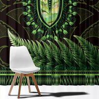 Lime Green African Dashiki With Aotearoa Maori Window Curtain Paua Shell Mix Silver Fern LT14 - Polynesian Pride