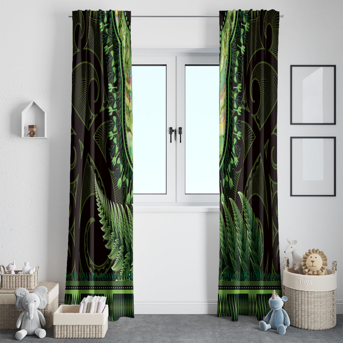 Lime Green African Dashiki With Aotearoa Maori Window Curtain Paua Shell Mix Silver Fern LT14 - Polynesian Pride