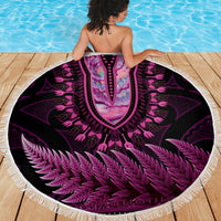 Pink African Dashiki With Aotearoa Maori Beach Blanket Paua Shell Mix Silver Fern LT14 - Polynesian Pride