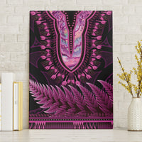 Pink African Dashiki With Aotearoa Maori Canvas Wall Art Paua Shell Mix Silver Fern LT14 Without Frame Pink - Polynesian Pride