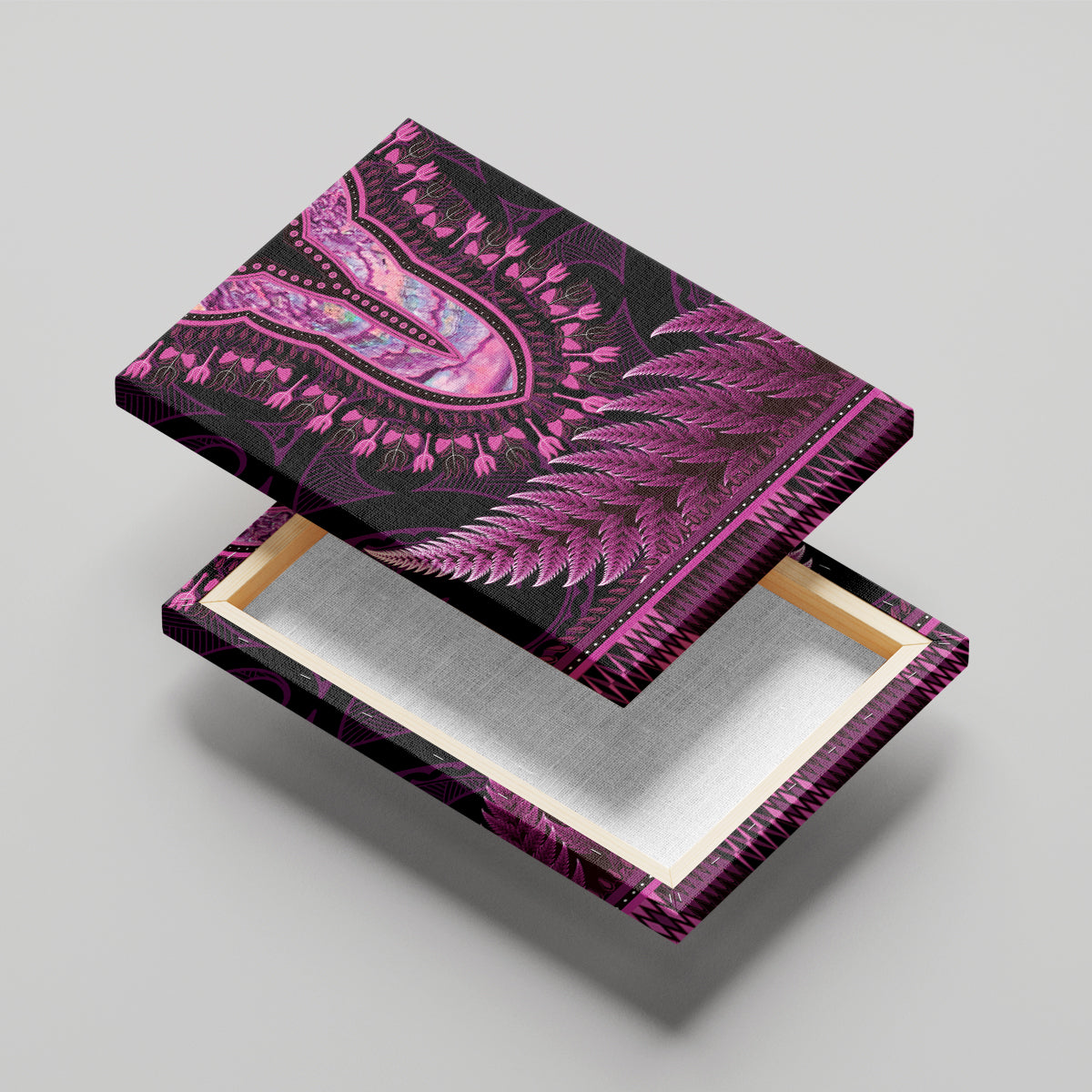 Pink African Dashiki With Aotearoa Maori Canvas Wall Art Paua Shell Mix Silver Fern LT14 - Polynesian Pride