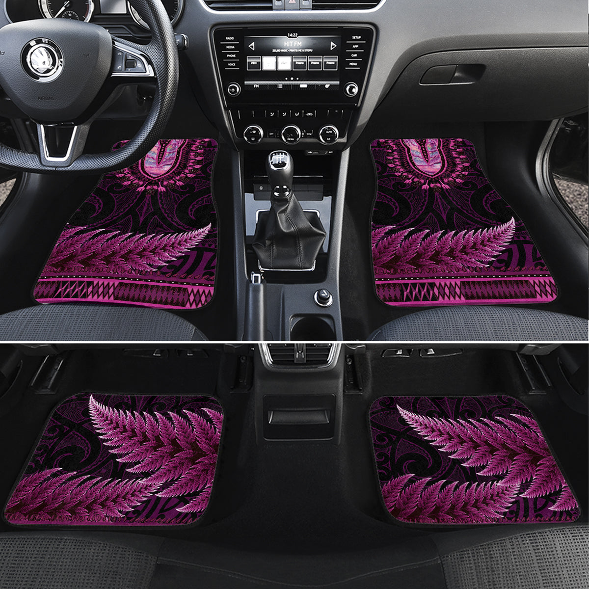 Pink African Dashiki With Aotearoa Maori Car Mats Paua Shell Mix Silver Fern LT14 Set 4pcs Pink - Polynesian Pride