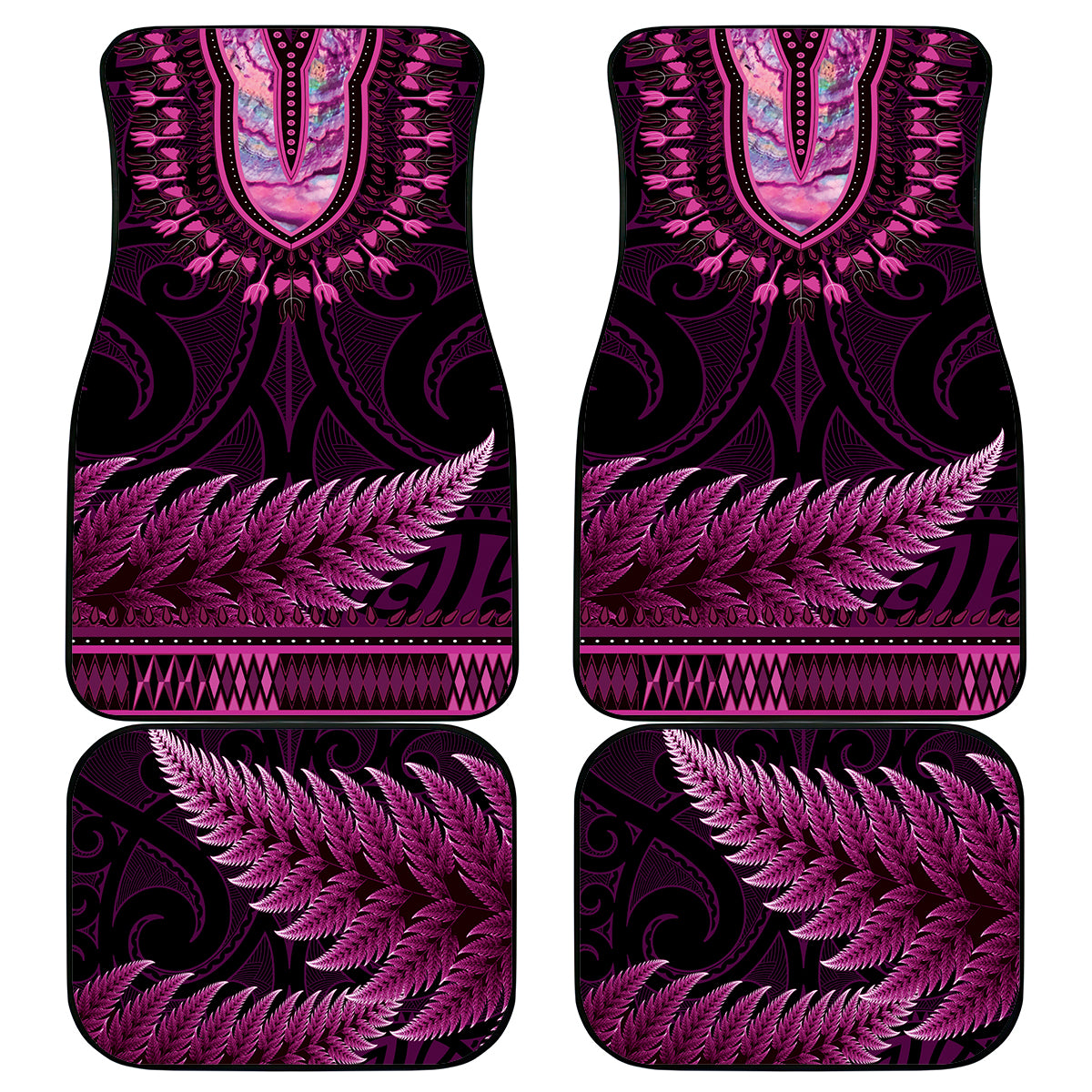 Pink African Dashiki With Aotearoa Maori Car Mats Paua Shell Mix Silver Fern LT14 - Polynesian Pride