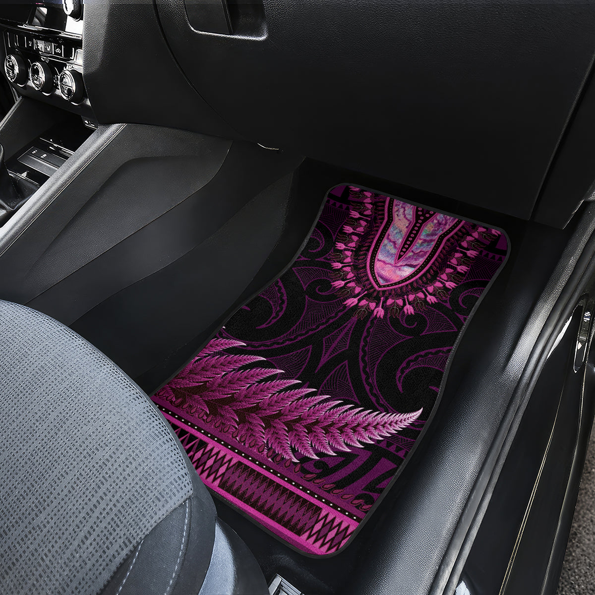 Pink African Dashiki With Aotearoa Maori Car Mats Paua Shell Mix Silver Fern LT14 - Polynesian Pride