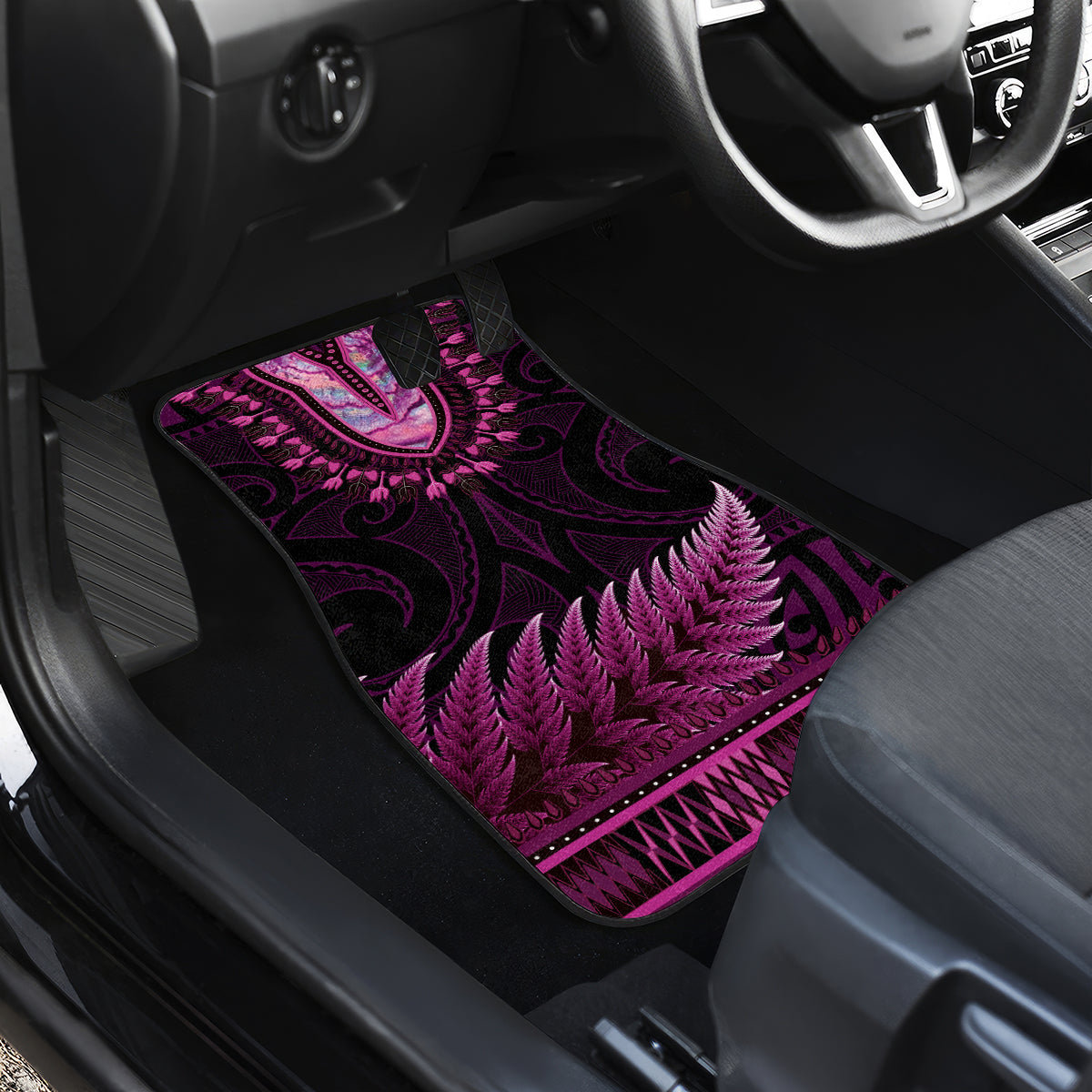 Pink African Dashiki With Aotearoa Maori Car Mats Paua Shell Mix Silver Fern LT14 - Polynesian Pride