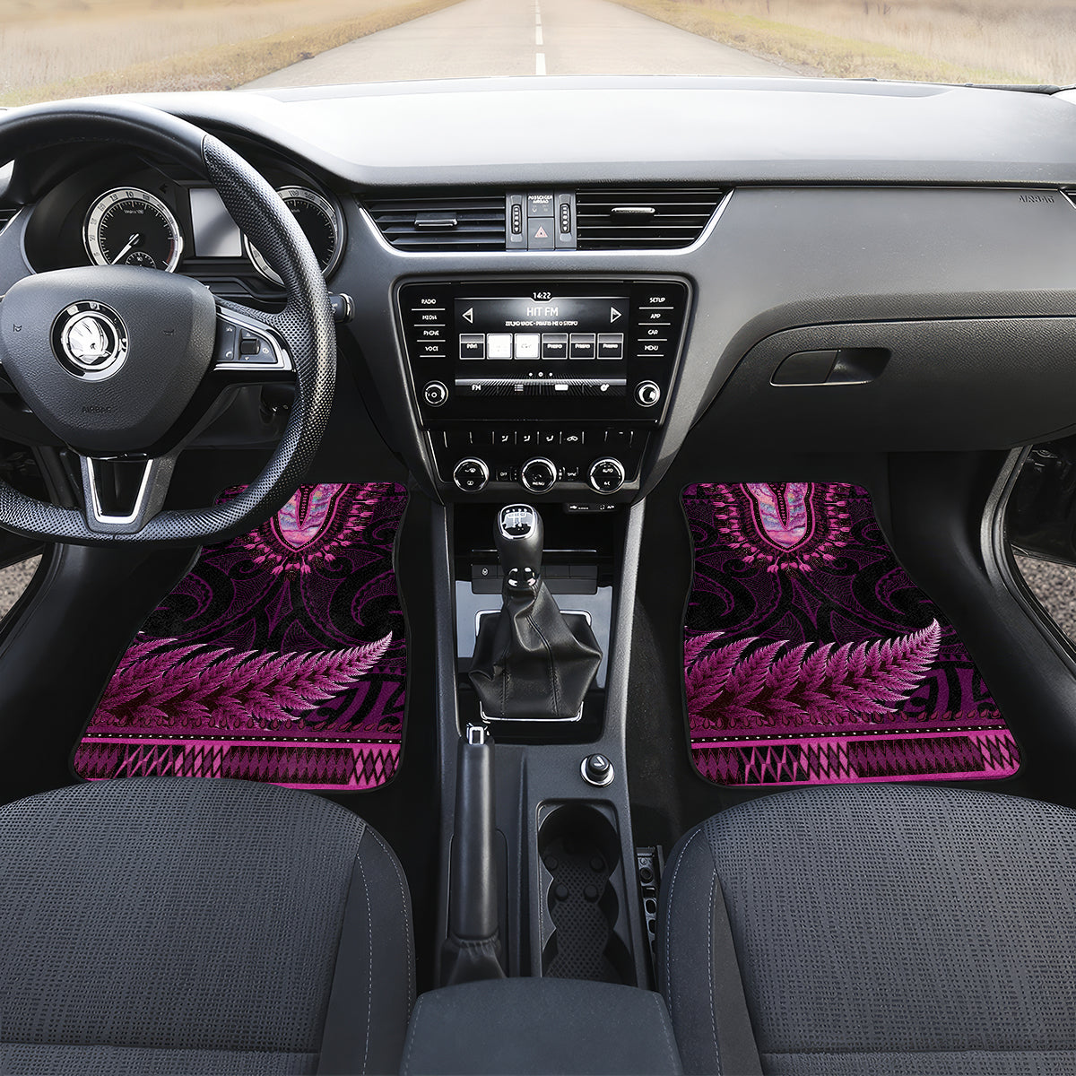 Pink African Dashiki With Aotearoa Maori Car Mats Paua Shell Mix Silver Fern LT14 Set 2pcs - Front Pink - Polynesian Pride