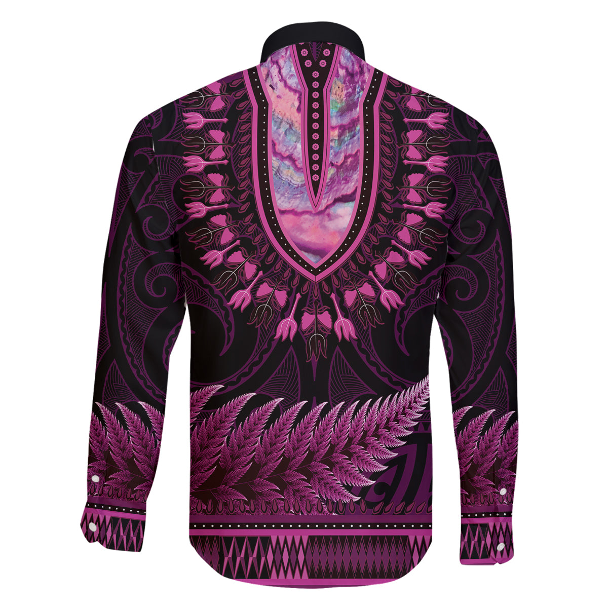 Pink African Dashiki With Aotearoa Maori Family Matching Mermaid Dress and Hawaiian Shirt Paua Shell Mix Silver Fern