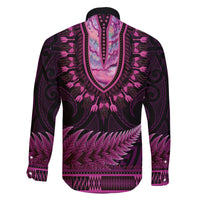 Pink African Dashiki With Aotearoa Maori Family Matching Short Sleeve Bodycon Dress and Hawaiian Shirt Paua Shell Mix Silver Fern