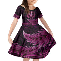 Pink African Dashiki With Aotearoa Maori Family Matching Summer Maxi Dress and Hawaiian Shirt Paua Shell Mix Silver Fern LT14 Daughter's Dress Pink - Polynesian Pride