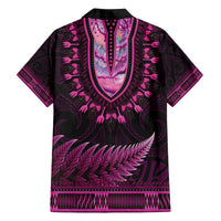 Pink African Dashiki With Aotearoa Maori Family Matching Summer Maxi Dress and Hawaiian Shirt Paua Shell Mix Silver Fern LT14 - Polynesian Pride