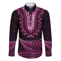 Pink African Dashiki With Aotearoa Maori Family Matching Summer Maxi Dress and Hawaiian Shirt Paua Shell Mix Silver Fern LT14 Dad's Shirt - Long Sleeve Pink - Polynesian Pride