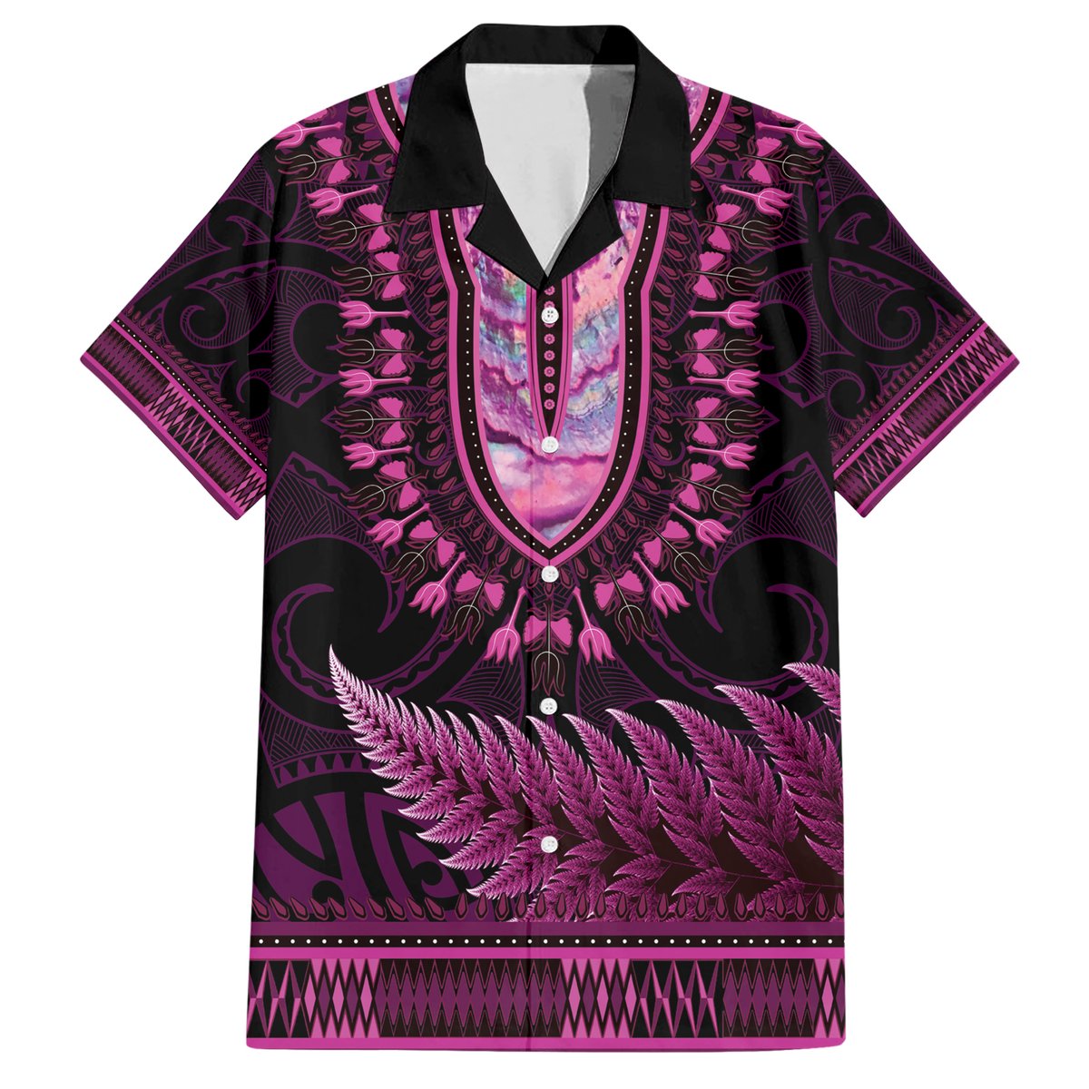Pink African Dashiki With Aotearoa Maori Hawaiian Shirt Paua Shell Mix Silver Fern LT14 Pink - Polynesian Pride