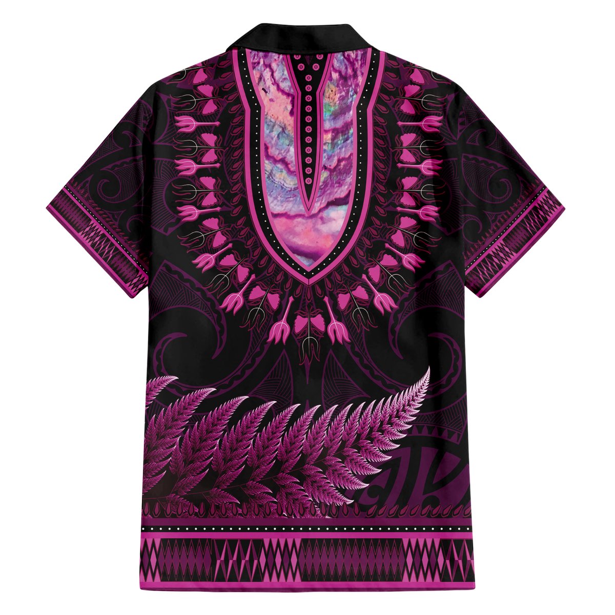Pink African Dashiki With Aotearoa Maori Hawaiian Shirt Paua Shell Mix Silver Fern LT14 - Polynesian Pride