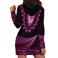 Pink African Dashiki With Aotearoa Maori Hoodie Dress Paua Shell Mix Silver Fern LT14 - Polynesian Pride