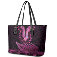 Pink African Dashiki With Aotearoa Maori Leather Tote Bag Paua Shell Mix Silver Fern LT14 - Polynesian Pride