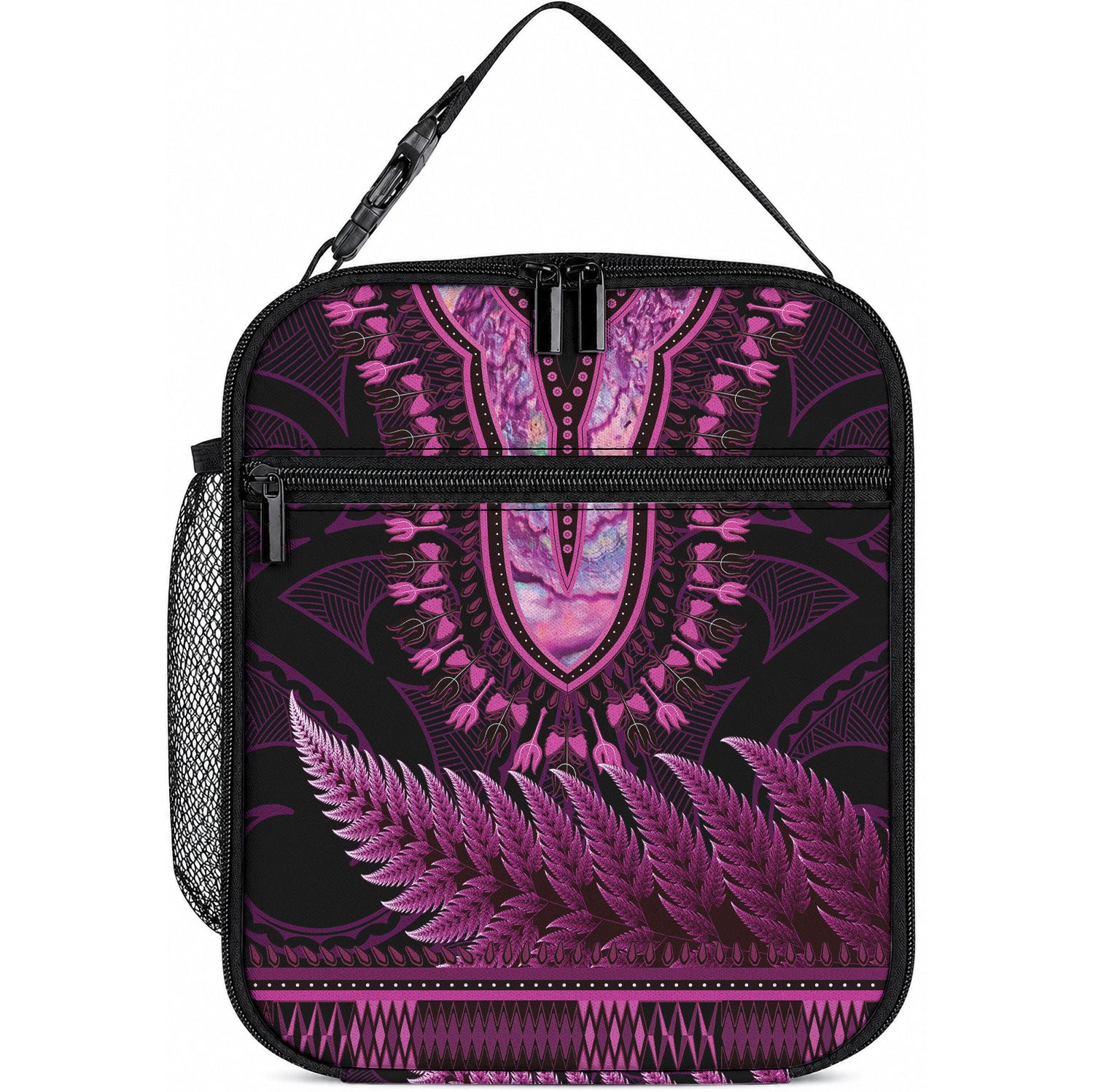 Pink African Dashiki With Aotearoa Maori Lunch Bag Paua Shell Mix Silver Fern LT14 10.2 × 8.3 × 4.3 inch Pink - Polynesian Pride