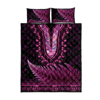 Pink African Dashiki With Aotearoa Maori Quilt Bed Set Paua Shell Mix Silver Fern LT14 - Polynesian Pride