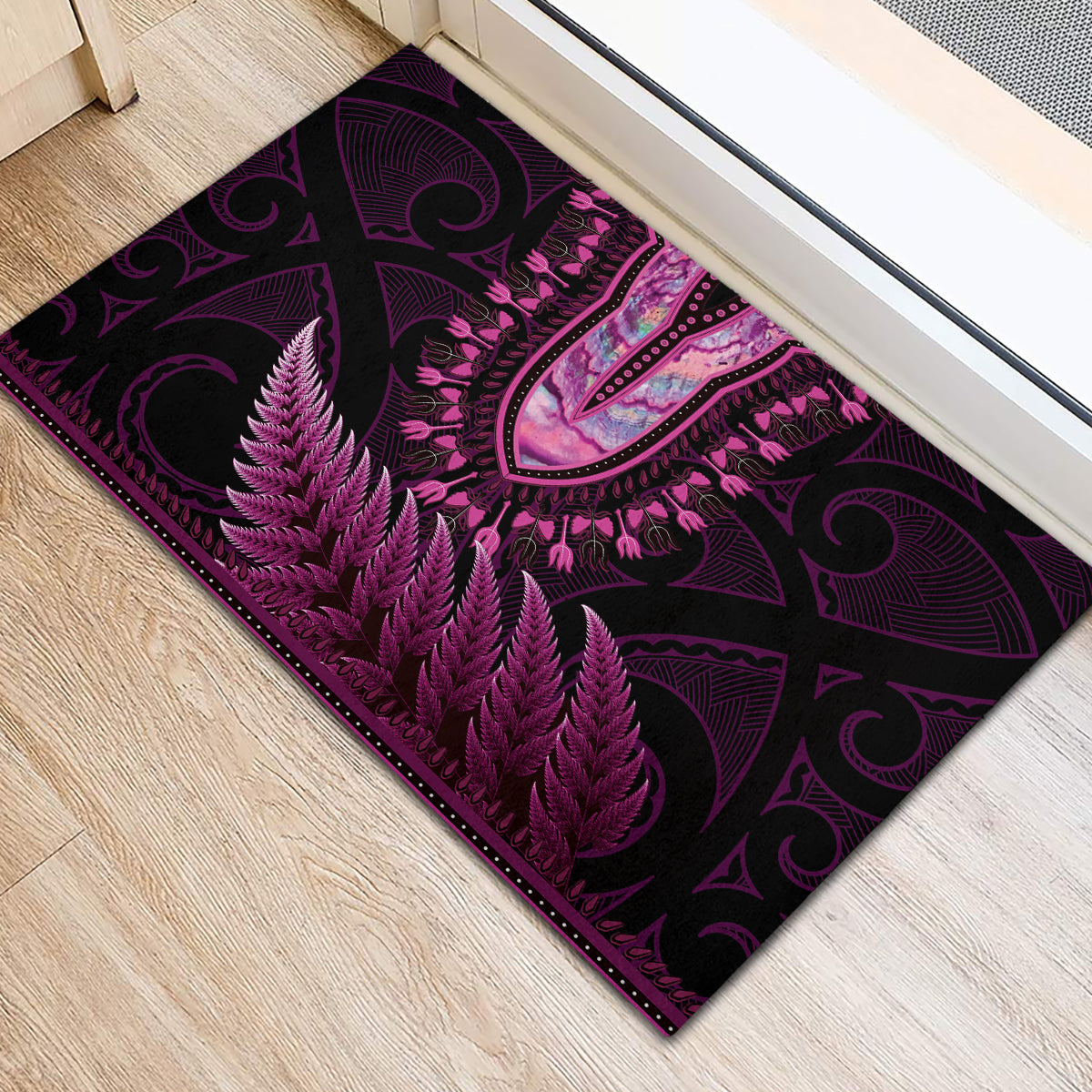 Pink African Dashiki With Aotearoa Maori Rubber Doormat Paua Shell Mix Silver Fern LT14 - Polynesian Pride